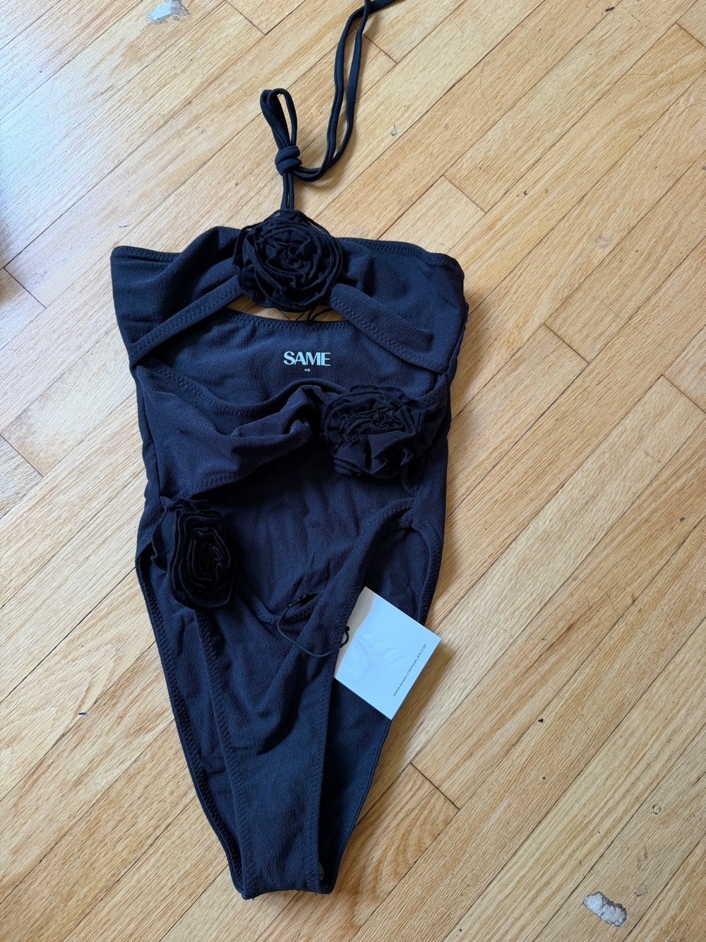 Same Los Angeles swimsuit one piece cut out roses flower xs black